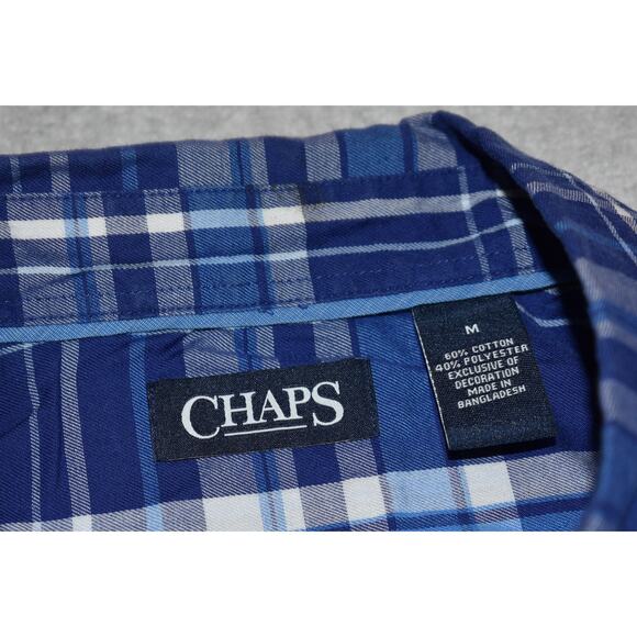 Chaps Dress Shirt Mens Size Medium Long Sleeve Performance Blue Plaid - Picture 4 of 6